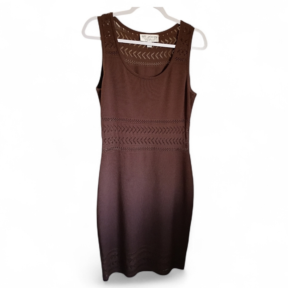 St. John Collection Brown Santana Knit Dress Size 6 Evening Cocktail Mature